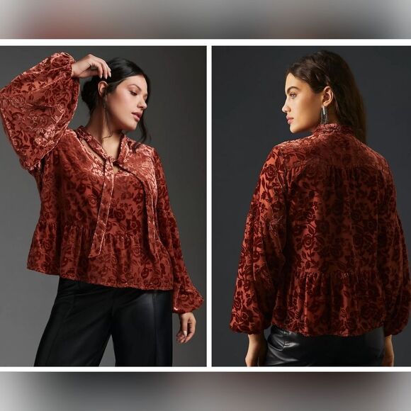 NWT Anthropologie Velvet Tie-Neck Blouse size M - Picture 3 of 13